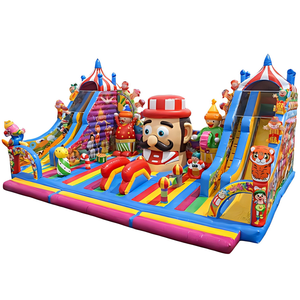Château gonflable de style tente de cirque avec toboggans, grand centre de jeux gonflable pour enfants avec décorations de maître de cérémonie et de clown - Product Image 1