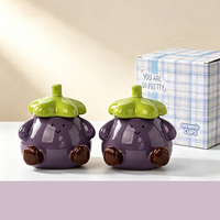 Mug en céramique en forme d'aubergine avec couvercle assorti, personnage de dessin animé 3D mignon, tasse à café ou à thé Kawaii avec visage souriant, vaisselle originale et décoration de bureau