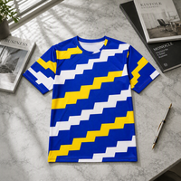 T-shirt à manches courtes en popeline 3D AOP pour homme, 100% polyester, bleu royal, lignes dégradées, séchage rapide, respirant, col rond, prêt à être expédié