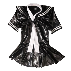 Sexy Abito Mini in Latex PVC Lucido per Cosplay Femminile, Uniforme Scolastica Giapponese con Colletto da Marinaio e Cravatta, Vestito Mini Plissettato da Cameriera - Product Image 4