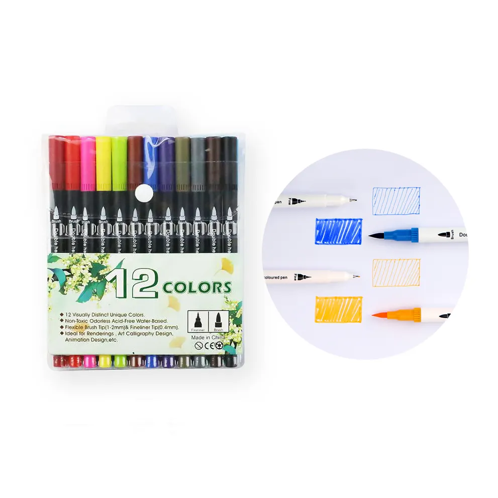 Çift uçlu fırça boyama kalemler 24/36/100 renk çift ucu çizim araçları kalıcı resim kalemi