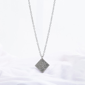 Collar Cuadrado con Carácter Fu en Acero Inoxidable Estilo Chino para Hombre, Colgante Geométrico con Cadena Larga, Joyería de Moda - Product Image 3