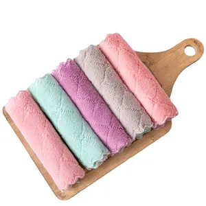 16*27 cm fleece 2 layers coral stock ready kitchen wash cloth microfiber dish towel for home cleaning wholesale
