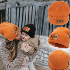 <span class=keywords><strong>Bonnet</strong></span> <span class=keywords><strong>tricot</strong></span>é doux et chaud en cuir personnalisé <span class=keywords><strong>pour</strong></span> adultes, motif camouflage écossais, idéal <span class=keywords><strong>pour</strong></span> les sorties à la plage élégantes entre maman et enfant - Product Image 3