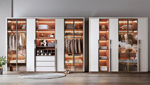 Armoire moderne de luxe personnalisable au design européen, portable, <span class=keywords><strong>porte</strong></span> <span class=keywords><strong>pliante</strong></span> en verre, armoire en MDF réglable pour la maison, le salon - Product Image 5