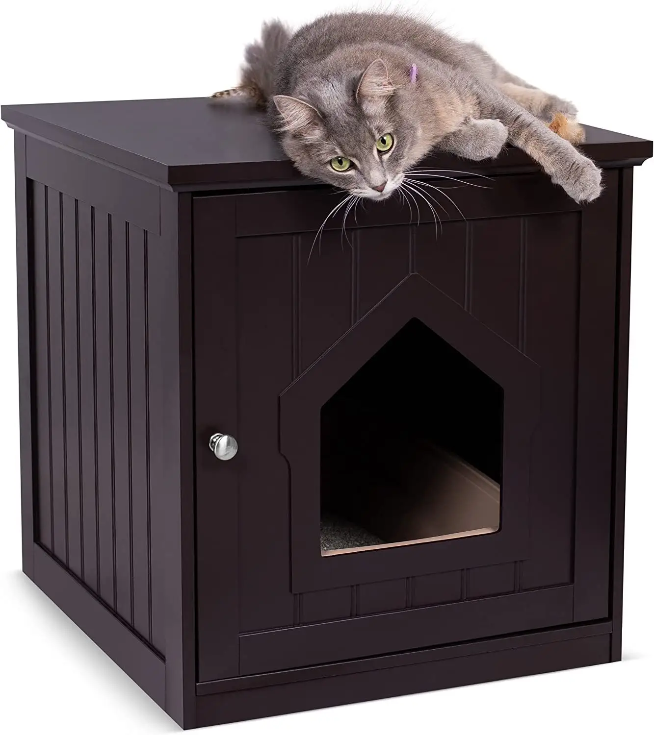 Casa de gato y mesa lateral para decoración del hogar, cubierta de mesita de noche, caja de arena para gatos