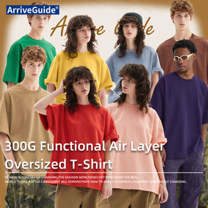 Hoogwaardig 300gsm zwaargewicht gebreid functioneel luchtlaag textiel dik oversized T-shirt heren unisex boxy T-shirt - Product Image 3