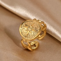 Bague ouverte ajustable pour femme en acier inoxydable, style européen et américain tendance, avec portrait de la Reine et placage or