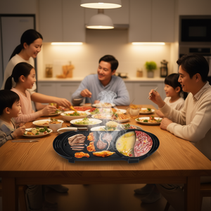 Gril électrique coréen Shabu Shabu 2200W sans fumée, antiadhésif, avec contrôle de température indépendant et plaque amovible - Product Image 2