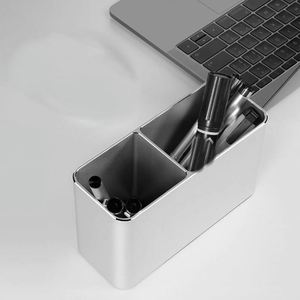 Boîte de rangement rectangulaire en aluminium à double ouverture, texture simple, pour accessoires de bureau élégants - Product Image 4