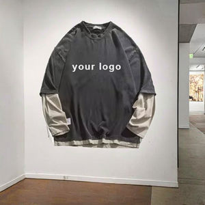 T-shirt en coton tricoté décontracté à logo personnalisé du fabricant OEM, coupe oversize à épaules tombantes, imprimé double couche, manches longues - Product Image 3