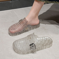 Sandal Jelly Wanita Terbaru 2026, Anti Air, Berlubang, Kristal Transparan, Ujung Tertutup, Model Flat, untuk Pantai
