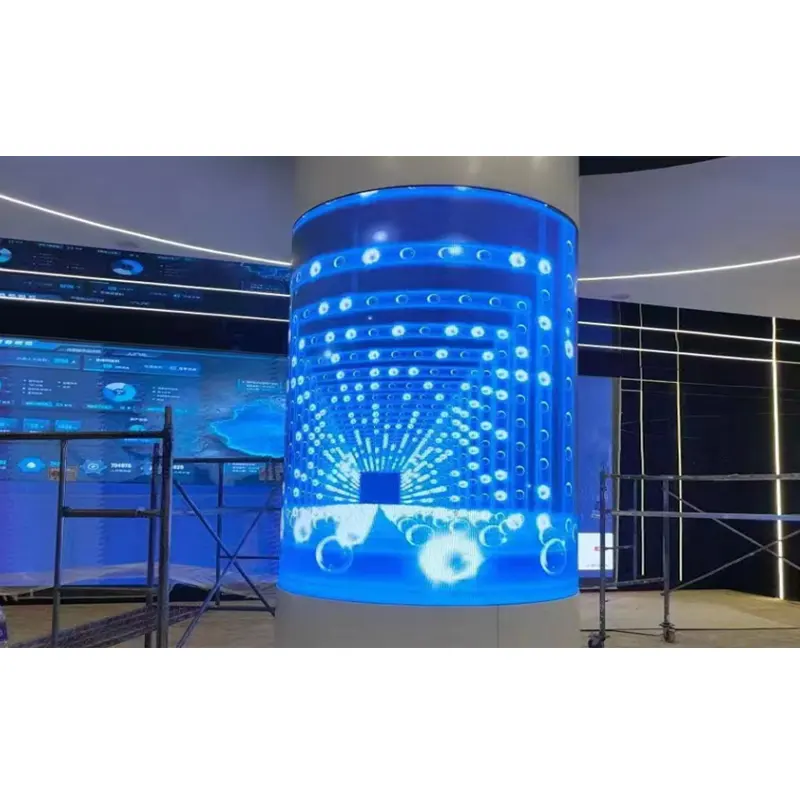 Columna redonda de techo de 360 grados, Panel de cilindro de círculo curvo Circular para interiores, cartelera enrollable, pantalla Led Flexible suave