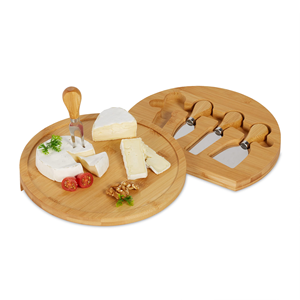 Planche à découper ronde en bambou personnalisée avec tiroirs, plateau de service pour charcuterie, ensemble de couteaux et outils - Product Image 2
