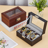 Boîte de rangement et de présentation de montres écologiques carrée, 3 à 6 emplacements, cuir brun fait main pour montres mécaniques pour hommes