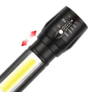 محمول للاستخدام في حالات الطوارئ والتخييم في الهواء الطلق Zoom XPE COB LED ضوء تكتيكي USB قابلة لإعادة الشحن كشافات صغيرة مع صندوق هدايا أخضر