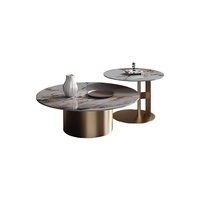 Table basse moderne de luxe léger avec plateau en marbre et base en acier inoxydable BTCT004 pour salon ou petit appartement