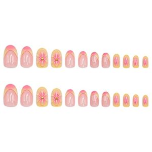 Prensa <span class=keywords><strong>de</strong></span> <span class=keywords><strong>uñas</strong></span> Almendra corta Punta francesa <span class=keywords><strong>Uñas</strong></span> <span class=keywords><strong>de</strong></span> plástico Cubierta completa Caja prediseñada 24 piezas <span class=keywords><strong>Amarillo</strong></span> <span class=keywords><strong>Rosa</strong></span> Stick Pegamento brillante Mujeres - Product Image 4
