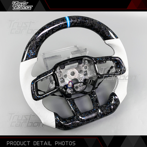 Accessoires intérieurs pour <span class=keywords><strong>Ford</strong></span> <span class=keywords><strong>Mustang</strong></span> 2018-2025 ST RS <span class=keywords><strong>GT</strong></span> GT500 GT350, volant personnalisé en fibre de carbone forgée bleu et blanc - Product Image 3
