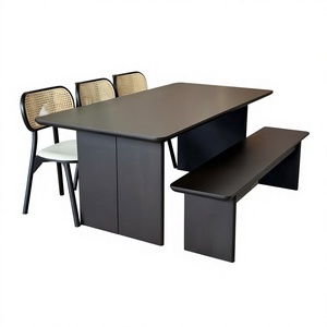 Modern Dining Room <b>Set</b> Rectangular Dining Table with <b>Bench</b> and Cane Back Chairs Space Saving <b>Kitchen</b> Furniture - Product Image 6