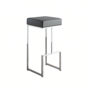 Sgabello da Bar Imbottito Grigio con Base Cromata, Design Moderno e Contemporaneo, Arredamento Commerciale - Product Image 1