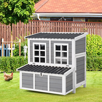 Poulailler en bois spacieux gris tendance pour l'extérieur, cage à poules avec bac à déchets amovible, 3 espaces séparés, nichoir pour volailles de jardin