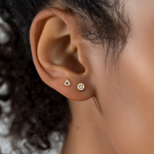 Gioielli 925 moda in <span class=keywords><strong>argento</strong></span> Sterling 18K oro placcato in zircone rettangolare <span class=keywords><strong>orecchini</strong></span> a bottone rotondi - Product Image 2