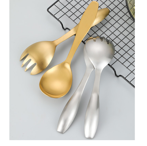 DFU127 Salad Serving Simple Design Gold Plated Stainless Steel Silver Spoon & Fork Serving Outdoor protection Tool - Product Image 6