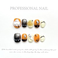 TSZS Halloween Spooky Oval Coffin Faux Ongles à Presser Faits Main, Ongles Acryliques 3D Effet Fantôme pour Fête, Cosplay et Manucure