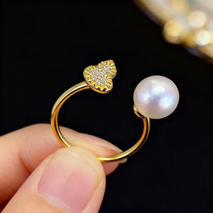 10762 DIY <b>Pearl</b> Accessories S925 Silver <b>Ring</b> Stand with 7-8mm Round Beads Fashion Edition Silver Jewelry with Shell Inlay - Product Image 4