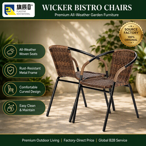 Ensemble <span class=keywords><strong>de</strong></span> <span class=keywords><strong>2</strong></span> <span class=keywords><strong>chaises</strong></span> <span class=keywords><strong>de</strong></span> bistrot d'extérieur modernes, imperméables et légères, avec assise en rotin tressé et structure en métal, pour utilisation en parc - Product Image 3