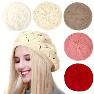 Béret en tricot tendance pour femme, style artiste français, bonnets décontractés de printemps pour femmes - Product Image 1