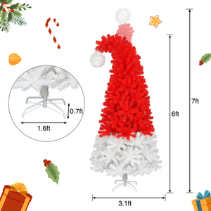 Santa Hat Artificial <b>Christmas</b> <b>Tree</b> Pre Lit <b>LED</b> Fiber Branch Standing Holiday Decoration for Living Room - Product Image 4