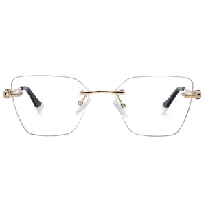 Luxury rimless temple lamination acetate tip naturally rimless eyeglass frames