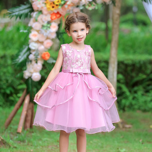 Girls' Princess Dress Pink Tulle A-Line O-Neck Flower Girl Birthday Party Outfit - Product Image 3