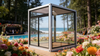 Cabine en verre modulaire et portable pour la construction, maison mobile, maison capsule, conteneur préfabriqué, véranda et serre