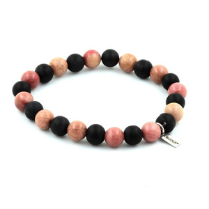 Bracelet en rhodonite + onyx noir mat, perles de 8 mm. - Product Image 3