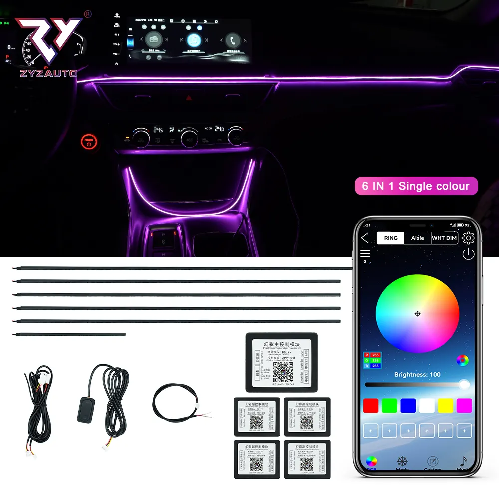 Luz ZY para interior de carro 18 em 1 luz LED Sinfonia Atmosfera automática multicolorida 64 cores sincronização musical RGB faixa LED para ambiente de carro