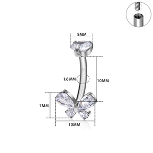 Anillo para Ombligo de Titanio ASTM F136, Estilo Mariposa, Incrustaciones de Cristal CZ, Rosca Interna, Joyería Tit - Product Image 3