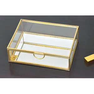 Хрустальные маленькие зеркальные золотые латунные стеклянные бархатные витринные шкатулки для ювелирных изделий с логотипом