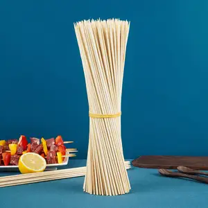 Newest Winning Eco-Friendly Bbq Bamboo Skewers Disposable Natural Round And Flat Bbq Bamboo Sticks