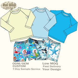 Wholesale Custom Surf Printing Baby <strong>Boys</strong> Swimwear <strong>Clothing</strong> Sets Summer Nylon Fabric Long Sleeve Sweatshirt and Shorts Swimsuit - Product Image 1