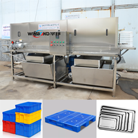 Machine de nettoyage de plateaux en acier inoxydable de qualité alimentaire, machine de lavage automatique de palettes à haute pression pour les produits de la mer, la viande et les usines