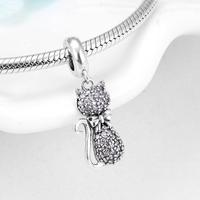 Véritable 925 en argent sterling Mignon chaton assis sur la Lune Crochue Aiment le poisson os avec CZ Pendentif Breloques pour Bracelet bijoux OFFRE SPÉCIALE