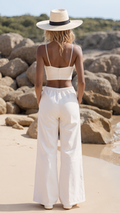 2025 TrendySummer Lyocell a vita alta con coulisse con bottoni larghi pantaloni lunghi Casual Boho da donna <span class=keywords><strong>elegante</strong></span> - Product Image 3