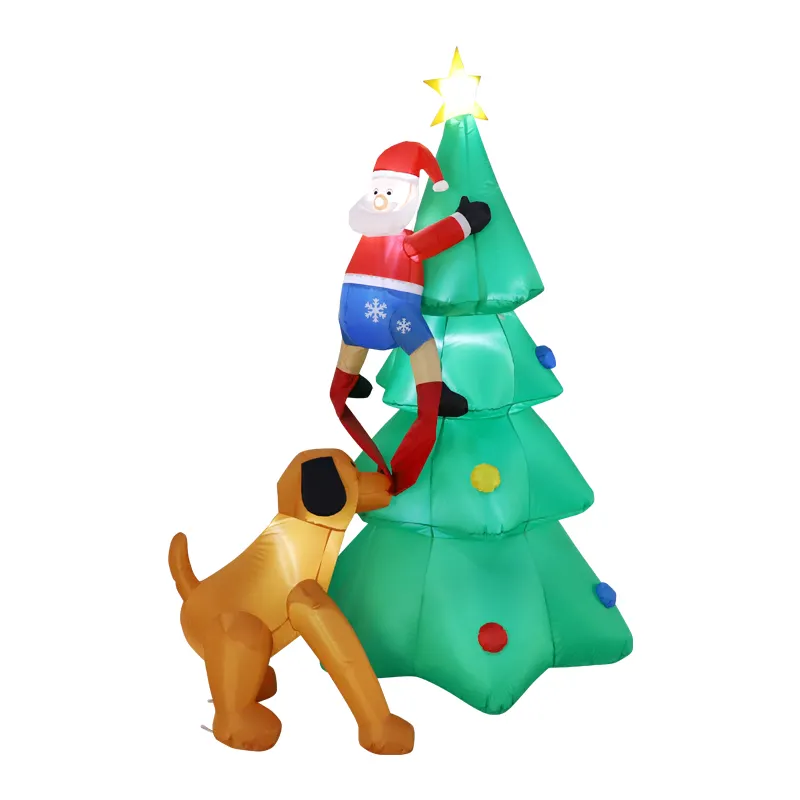 Fuente DE FÁBRICA DE Navidad inflable patio decoración grande al aire libre árbol de Navidad inflable barato Santa con perro