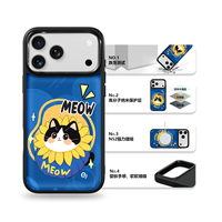 Coque de téléphone AG Feeling Black Edge avec motif chat bleu cerise pour iPhone 17, 17 Pro Max, 16 Pro, 15 – Coque magnétique