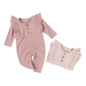 Combinaison-<span class=keywords><strong>pyjama</strong></span> en coton biologique blanc pour bébés filles, adorable, à col côtelé et manches longues, vente en gros - Product Image 1