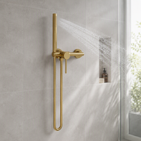 Système de douche en acier inoxydable 304 avec robinet, douchette à main, valve en céramique, jet doux, finition or brossé, poignée unique pour usage hôtelier