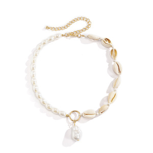 Collier tendance et élégant en chaîne à maillons en laiton plaqué or avec pendentif en forme de coquille de perle pour femmes UIONEN 1410 - Product Image 5